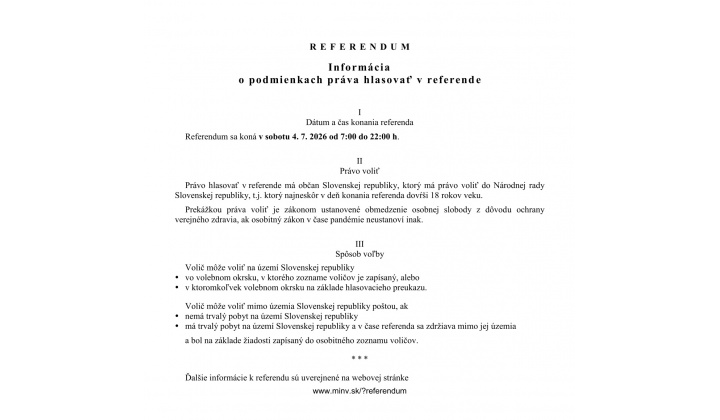 Informácia o podmienkach práva hlasovať v referende