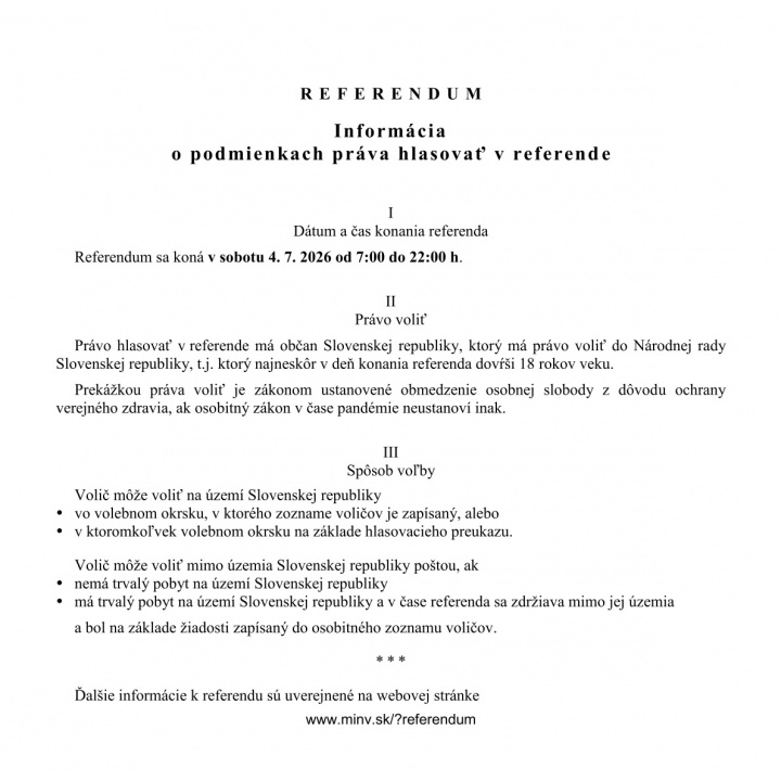 Informácia o podmienkach práva hlasovať v referende