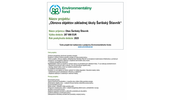 Obnova objektov základnej školy Šarišský Štiavnik