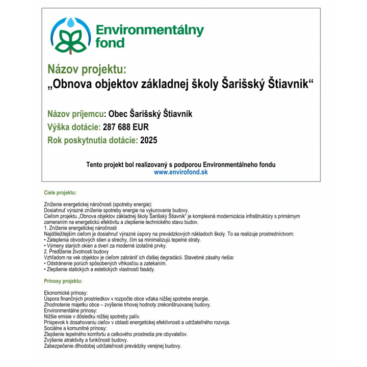 Obnova objektov základnej školy Šarišský Štiavnik